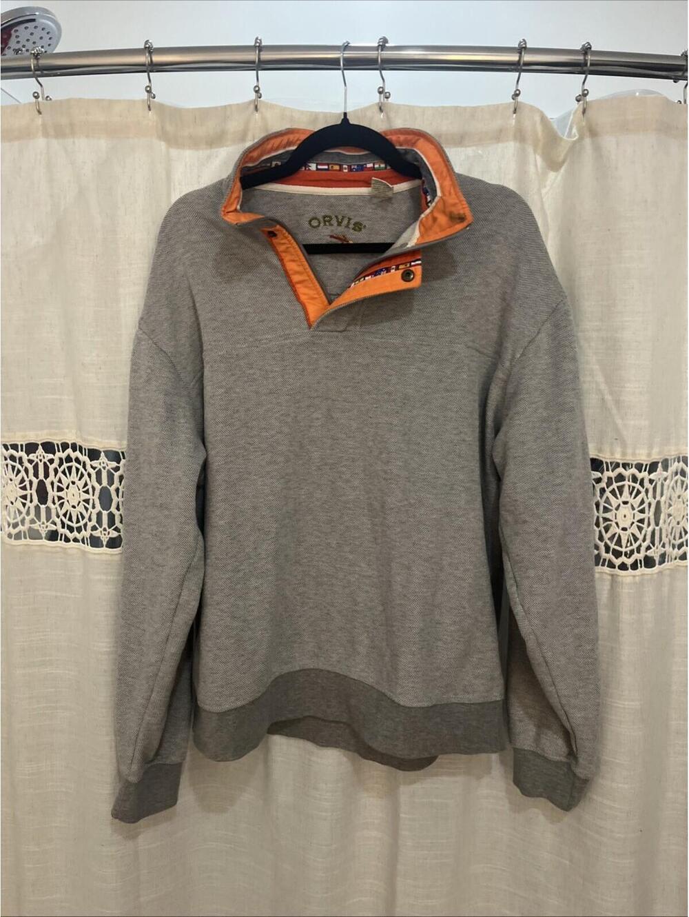 Orvis Signature Sweater 1/4 Zip Pullover Men's L Gray Knit Sweatshirt 9A3R